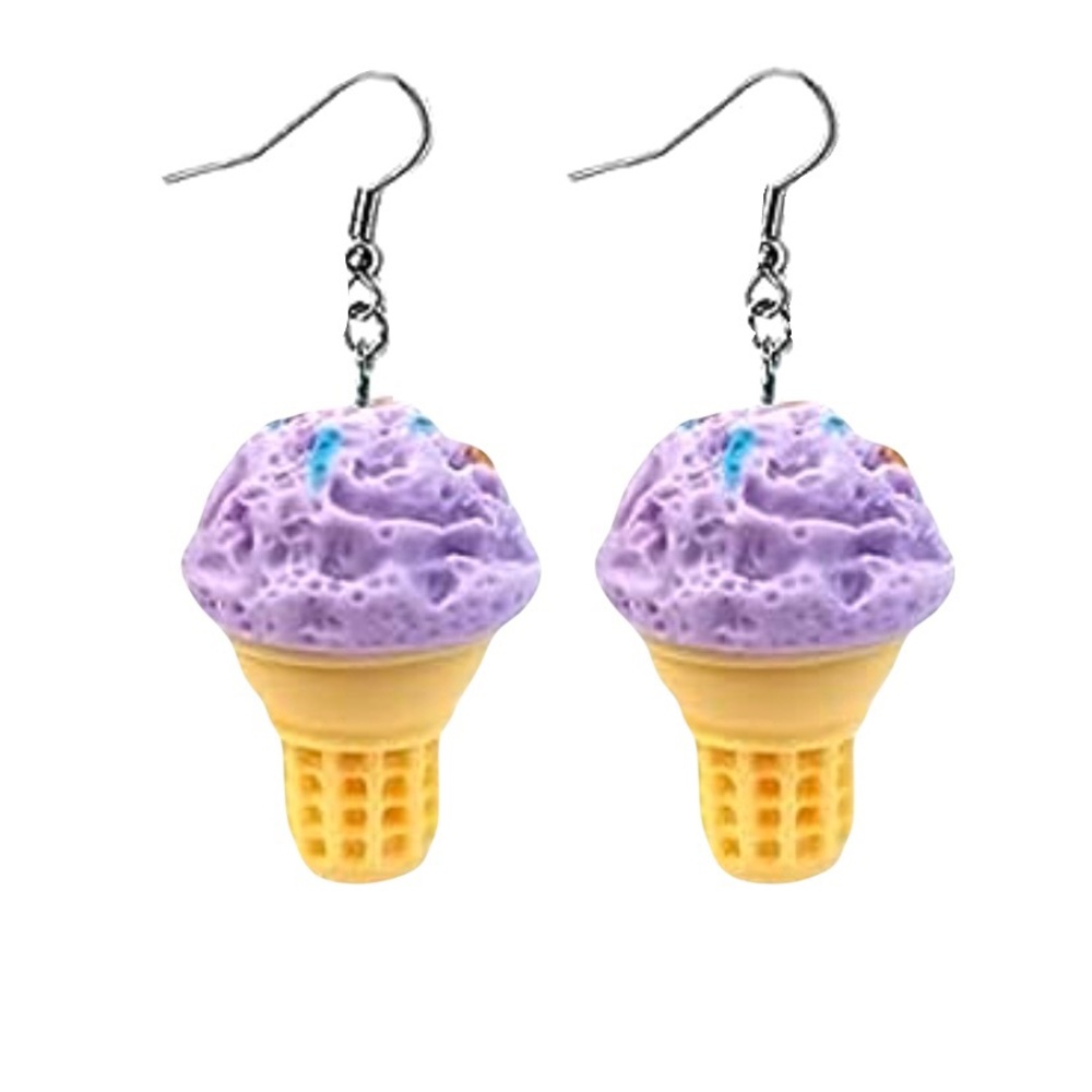 Ice cream cone Ic scoops sprinkle soft serve dessert treat purple earrings charm